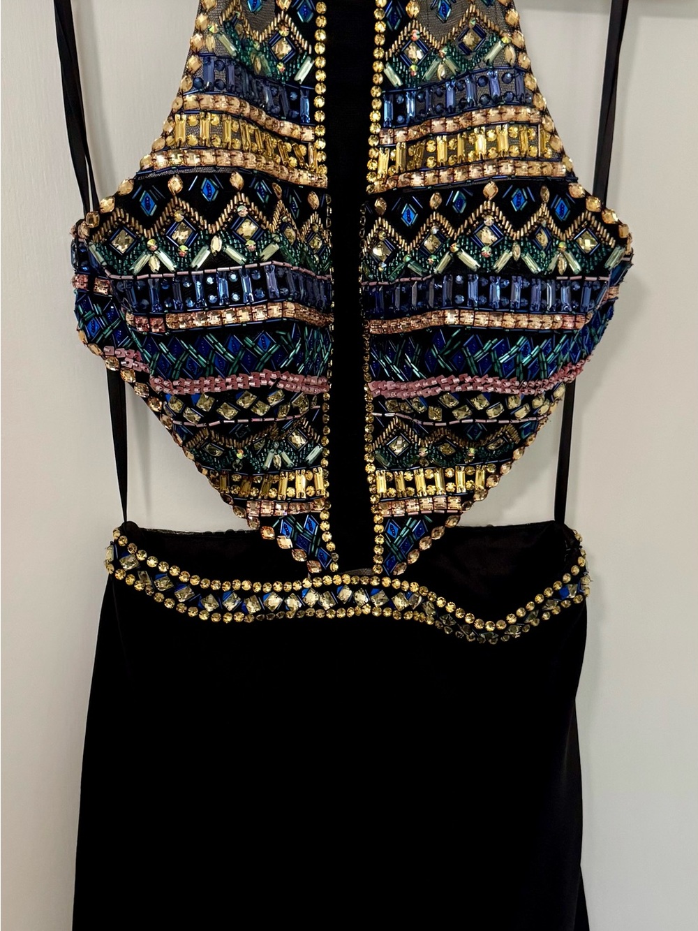 Angela & Alison Black Mini Dress with Multicolor Beaded Halter - Picture 3 of 7